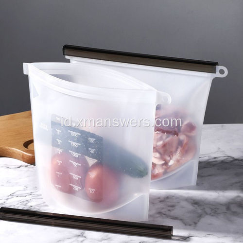 Kantong penyimpanan makanan silikon kedap udara tas zip tasher